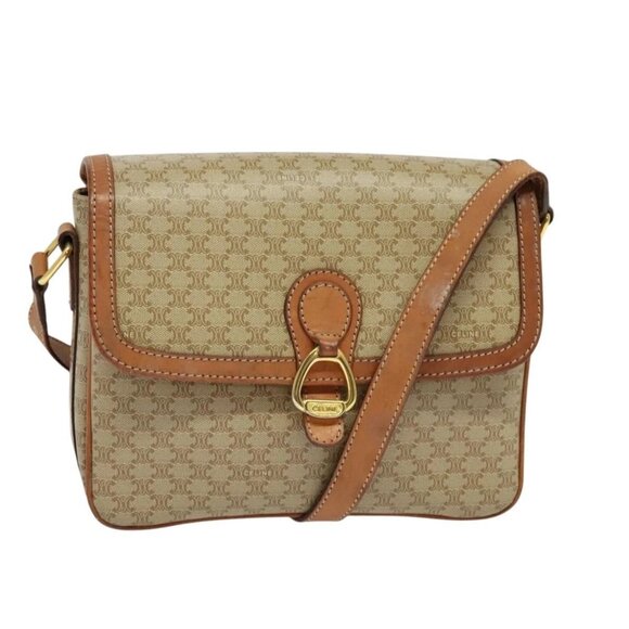 CELINE Macadam Canvas Shoulder Bag Beige Gold - Picture 1 of 16